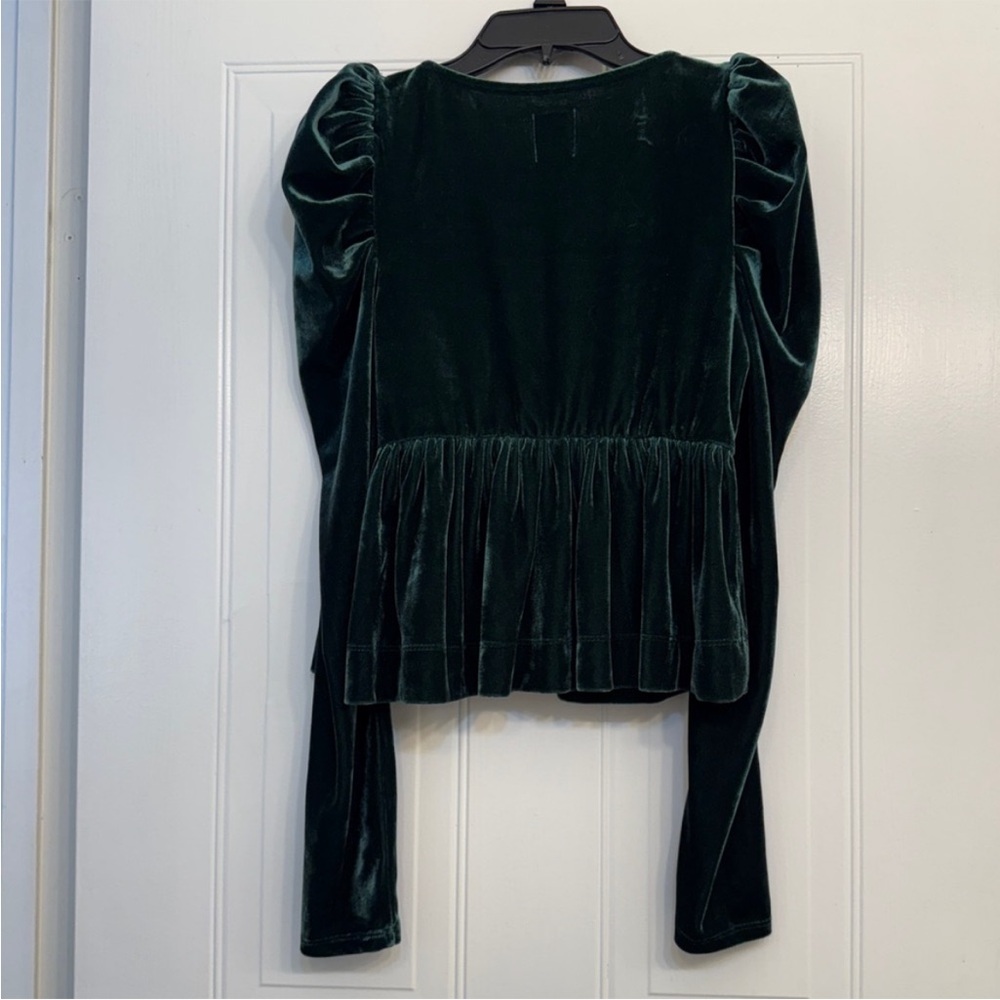 Anthropologie Maeve Velvet Babydoll Top Dark Green Blouse Tie Front XS NWT - Picture 9 of 14